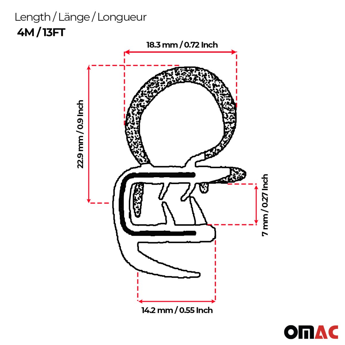 Kia Sorento Door Rubber Seal - Omac - 400 cm - '03-'09